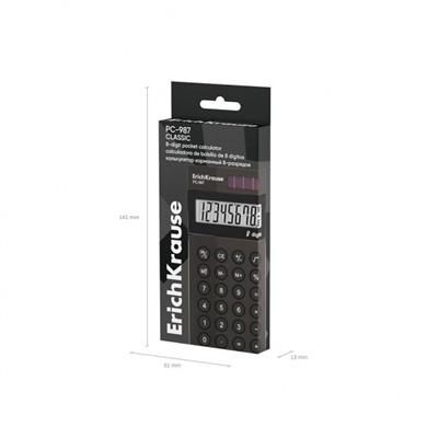 Калькулятор  8 разрядов 120х58 мм PC-987 Classic черный карманный 62008 ErichKrause
