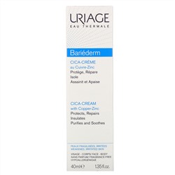 Uriage, Bariederm, Cica-Cream with Copper-Zinc, Fragrance-Free, 1.35 fl oz (40 ml)