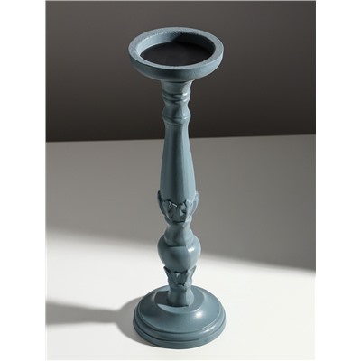 Деревянный подсвечник на 1 свечу «Колонна цветочная», серо-сиреневый, 10×10×37 см