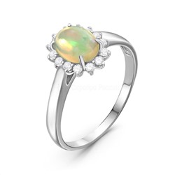 Кольцо из серебра с нат.опалом и фианитами родированное 925 пробы К-3728рк117000