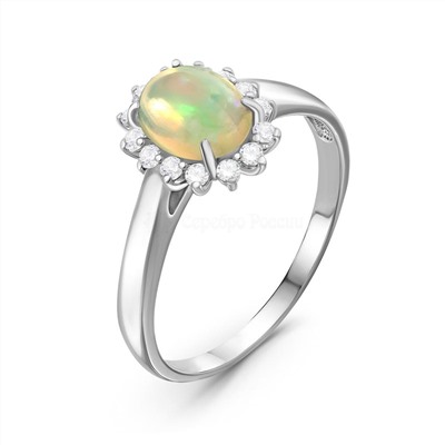 Кольцо из серебра с нат.опалом и фианитами родированное 925 пробы К-3728рк117000