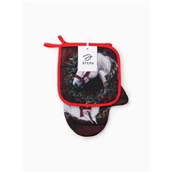 Кухонный набор «Этель»: варежка-прихватка 20×28 см, прихватка 19×19 см, красная