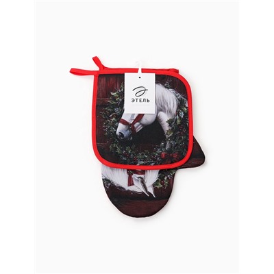 Кухонный набор «Этель»: варежка-прихватка 20×28 см, прихватка 19×19 см, красная