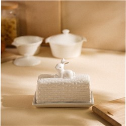 Маслёнка SL Home «Лесные кролики», 20.5×11×15.5 см, керамика, белая