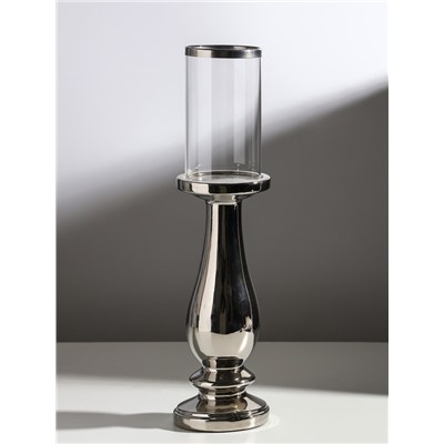 Подсвечник на 1 свечу «Аванти», керамика, стекло, d=8 см, серебро, 10×10×40.5 см