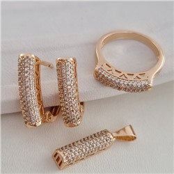 Комплект ювелирная бижутерия коллекция "Дубай" дорожка серьги, кулон и кольцо 17 р, покрытие: позолота, вставка: цирконы, цвет: прозрачный, арт.213.819-17