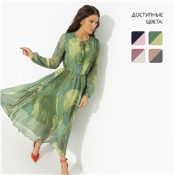 Платье приталенное на подкладе, Летящие мгновения (green, new)