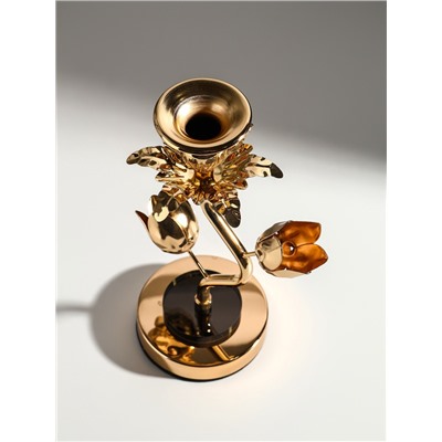 Подсвечник на 1 свечу «Золотые тюльпаны», d=2-6 см, металл, акрил, 10×10×22.5 см