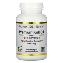 California Gold Nutrition, SUPERBA2™, масло криля премиального качества, 1000 мг, 60 мягких таблеток