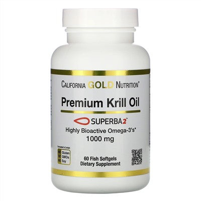 California Gold Nutrition, SUPERBA2™, масло криля премиального качества, 1000 мг, 60 мягких таблеток