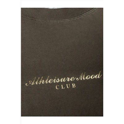 Свободный свитшот с принтом и разрезами из эластичного футера двухнитки без начеса VILATTE, 1228149