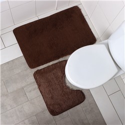 Коврики для ванной и туалета Доляна «Пушистик», 2 шт., 38×49 см, 49×79 см, коричневые