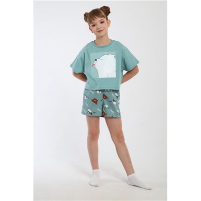 Пижама для девочки Хулиган арт. ПД-019-069 (Бирюза/бирюза)