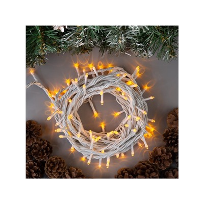 Гирлянда «Нить» 10 м, IP44, УМС, белая нить, 100 LED, свечение жёлтое, 220 В