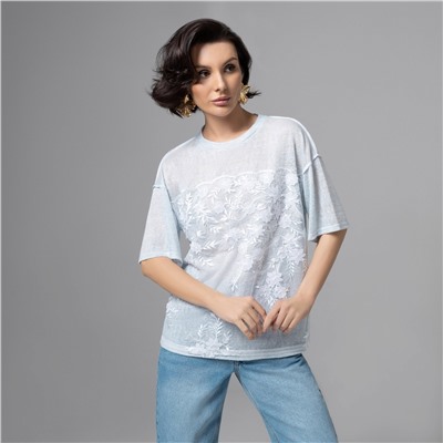 Футболка с объемным декором, Буду тебе сниться (голубой меланж)