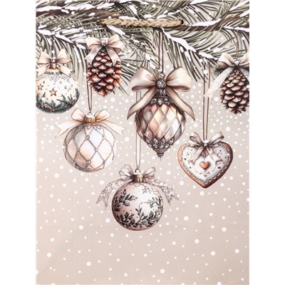 Пакет подарочный новогодний ламинированный, «Новогодние игрушки», 18×10×22.3 см