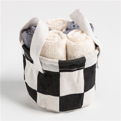 Салфетки махровые универсальных в корзинке «Этель. Клетка», 30×30 см - 5 шт., хлопок 100%