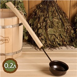 Ковш - черпак для бани и сауны, 200 мл, сталь, деревянная ручка, коричневый, «Добропаровъ»