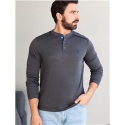 Джемпер хенли из полотна пике с меланжевым плетением с эластаном