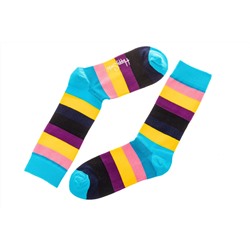 Носки женские полосатые с высокой резинкой, хлопок-полиамид-эластан, мультицвет