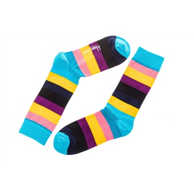 Носки женские полосатые с высокой резинкой, хлопок-полиамид-эластан, мультицвет