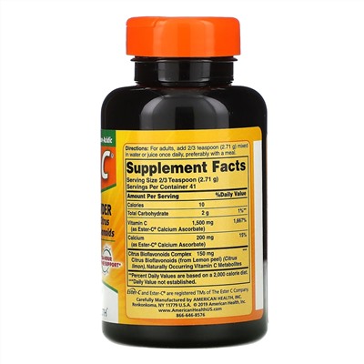 American Health, Ester-C, порошок с цитрусовыми биофлавоноидами, 113,4 г (4 унции)