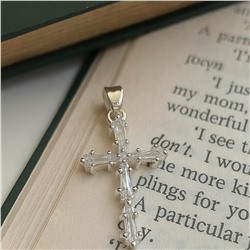 Кулон крест, покрытие: посеребрение, вставка: цирконы, арт.007.073