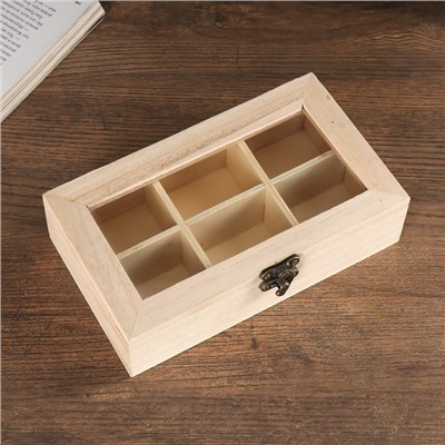 Шкатулка для росписи дерево со стеклянной вставкой «Органайзер», 17×10×4.5 см