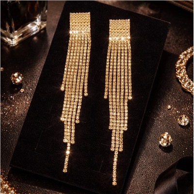 Серьги длинные висячие со стразами "Вечерние", цвет: шампань, арт.012.012