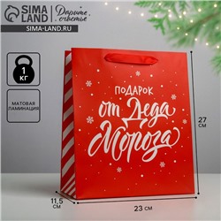 Пакет подарочный новогодний ламинированный «Подарок от Деда Мороза», ML 23×27×11.5 см