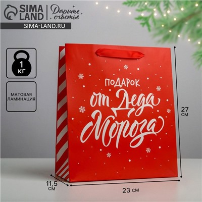 Пакет подарочный новогодний ламинированный «Подарок от Деда Мороза», ML 23×27×11.5 см