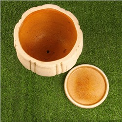 Горшок для цветов «Тыква», 10 л, d=28 см, h=24 см, шамот, с поддоном, бежевый