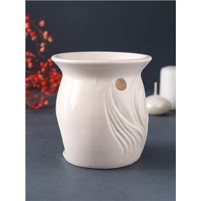 Аромалампа для эфирных масел «Линии из листвы», керамика, белый, 8.9×8.9×9.3 см