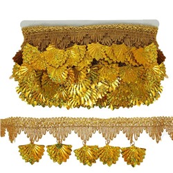 Тесьма с висюльками, ширина 7.5 см, в рулоне 10 м, золотая