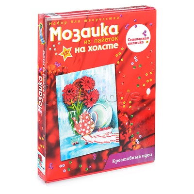 Мозаика из пайеток на холсте "Герберы"