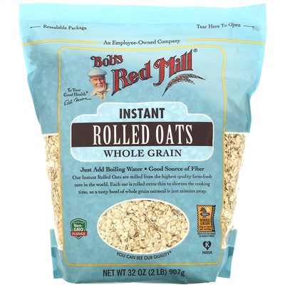 Bob's Red Mill, Овсяные хлопья, не требующие варки, цельнозерновые, 907 г