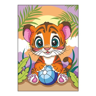 Картина по номерам для малышей на картоне 20х30 "Тигрёнок"