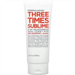 Formula 10.0.6, Three Times Sublime, 3 in 1 Blackhead Wash + Scrub + Mask, Pink Grapefruit + Jojoba, 3.4 fl oz (100 ml)