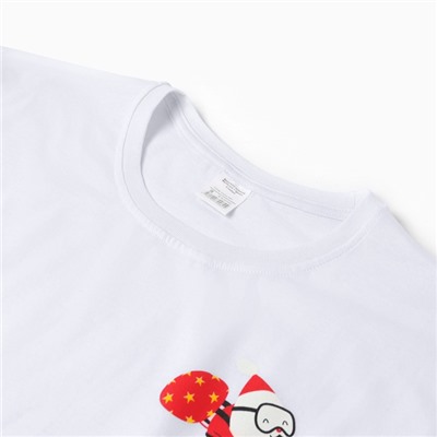 Пижама новогодняя женская (футболка, брюки) «Дед мороз на мопеде», белая, зелёная, размер 48