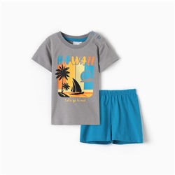 Комплект для мальчика (футболка/шорты), цвет серый/морской, рост 74 см