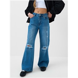 Брюки текстильные джинсовые для девочек