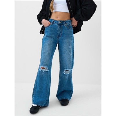 Брюки текстильные джинсовые для девочек