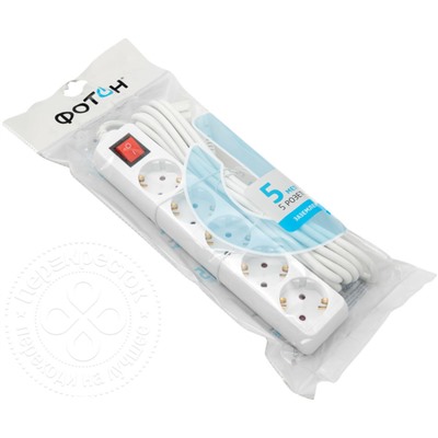 ФОТОН удлин.5м 5роз.с зазем.с ВЫКЛ.