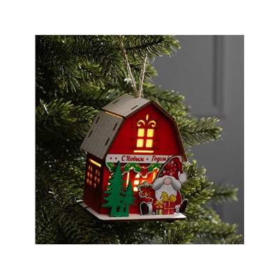 Подвеска световая «Дом Деда Мороза», 8.5×5.5×11 см, 1 LED, от батареек AG10×3, свечение тёплое белое