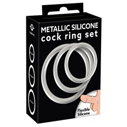 Набор из 3 эрекционных колец под металл Metallic Silicone Cock Ring Set
