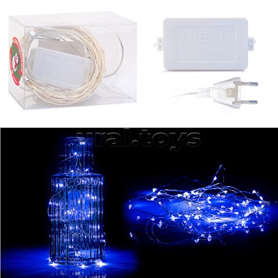 Электрогирлянда светодиодная Роса, 10 м, 100 ламп, синий