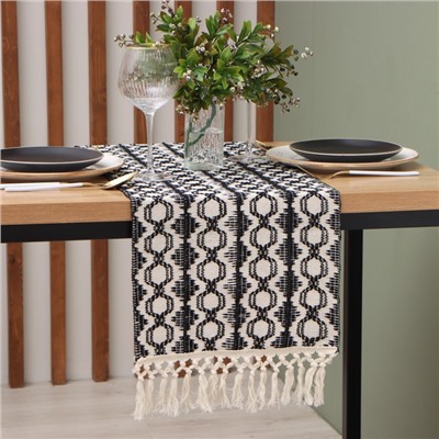 Дорожка на стол Этель 30×180 см, 50% хлопок 50% п/э, бежевая/чёрная