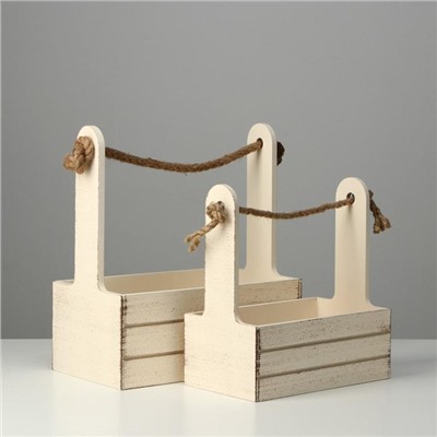 Подарочный ящик «Прованс», деревянный, ручка - канат, бежевый, набор 2 шт.