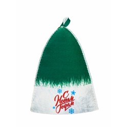 Набор для бани с принтом «С новым годом!», 5 предметов: шапка, рукавица, тапочки, коврик, портфель, зелёный, «Банная забава»