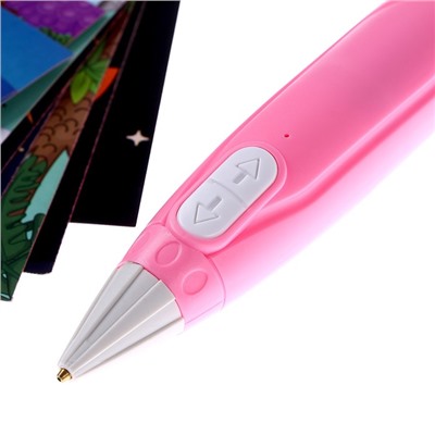 3D ручка с блоком питания, PCL пластик светиться в темноте, розовая, с подставкой